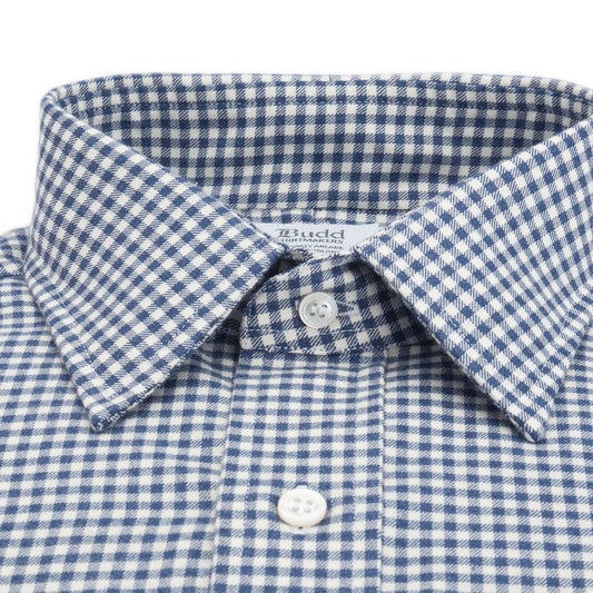 Small Gingham Brushed Cotton Shirt in Blue Collar details 2