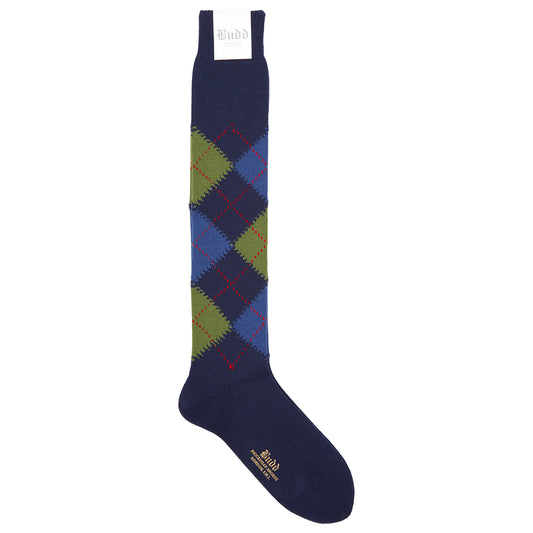 Argyle Wool Long Socks in Navy and Blue