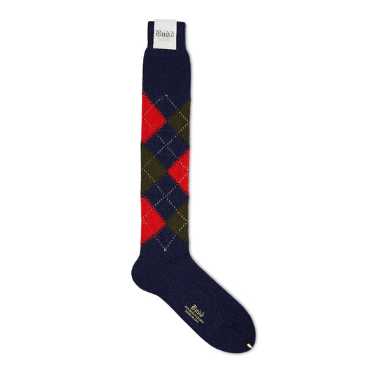 Argyle Wool Long Socks in Marrino and Queria