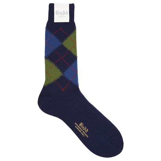 Wool Short Argyle Socks in Navy and Blue