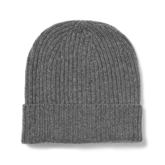 Plain Cashmere Ribbed Hat in Flannel