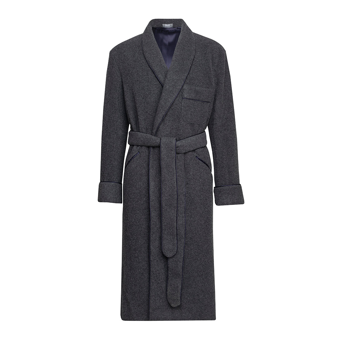 Cashmere and Wool Fleece Dressing Gown in Charcoal and Navy – Budd  Shirtmakers Ltd