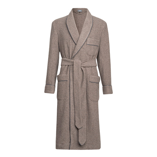 Plain Cashmere and Wool Dressing Gown in Mink