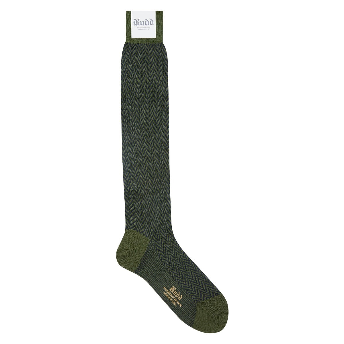 Chevrons Cotton & Cashmere Long Socks in Green and Blue Budd London