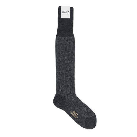 Prince Of Wales Check Cotton & Cashmere Long Socks in Dark Grey and Grey