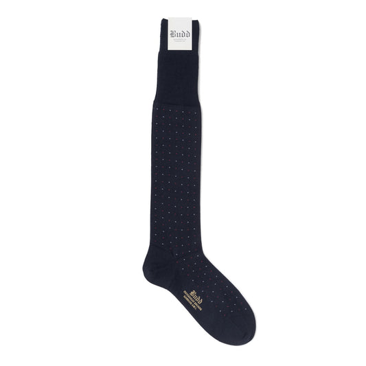 Spotted Lambswool Long Socks in Navy