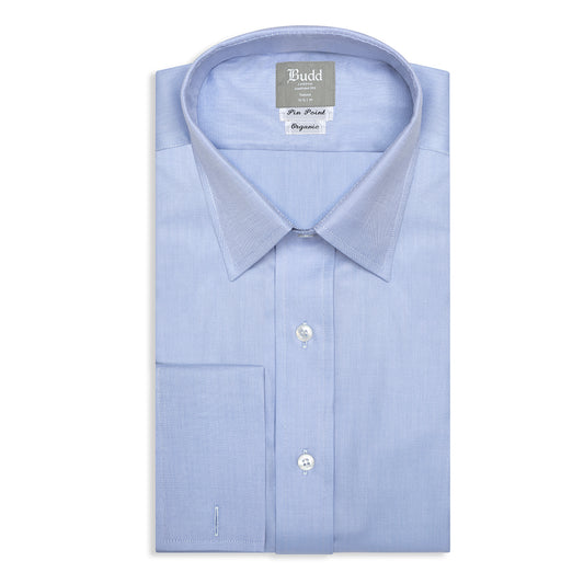 Tailored Fit Swiss Organic Pinpoint Double Cuff Shirt in Blue