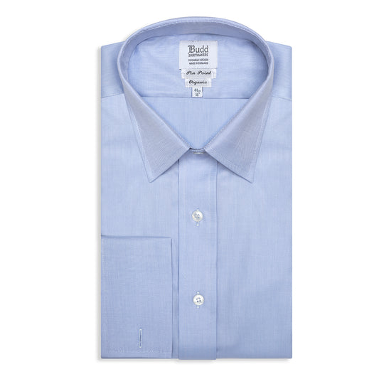 Classic Fit Swiss Organic Pinpoint Double Cuff Shirt in Blue