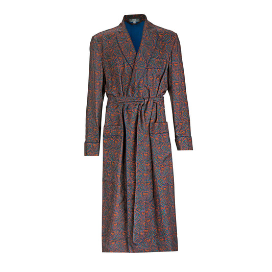 Ornate Paisley Madder Silk Dressing Gown in Navy