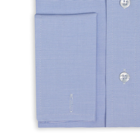 Classic Fit Horizontal Dobby Stripe Poplin Double Cuff Shirt in Blue