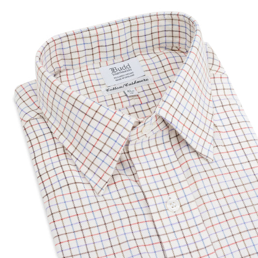 Classic Fit Petworth Check Cashmere and Cotton Shirt in Red