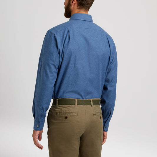 Tailored Fit Plain Brushed Cotton Button Cuff Shirt in Petrol on model back