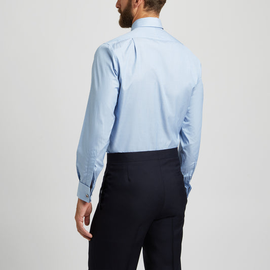 Tailored Fit Exclusive End on End Sea Island Cotton Double Cuff in Blue on model back