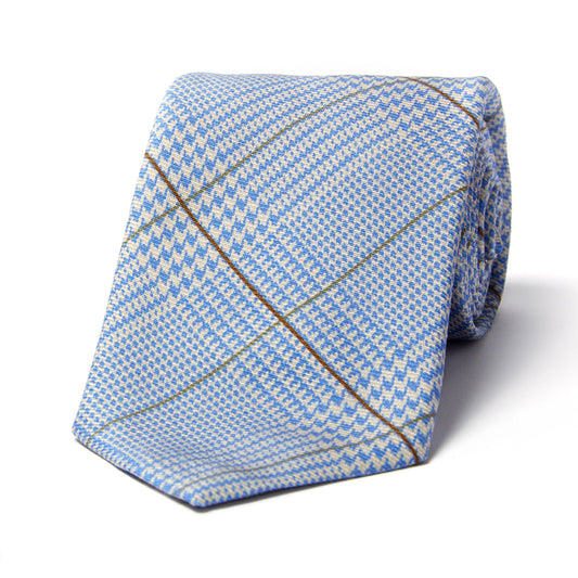 Prince of Wales Check Silk Tie in Blue