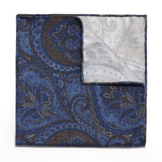 Floral Paisley Silk Pocket Square in Blue