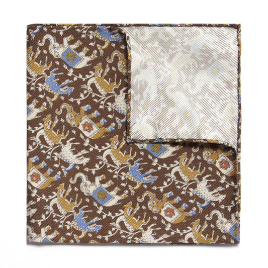 Animal Silk Pocket Square in Brown