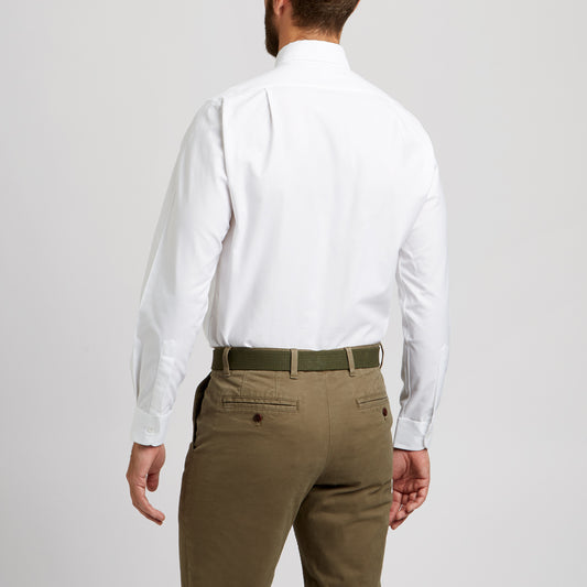 Tailored Fit Button Down Oxford Shirt in White on model back