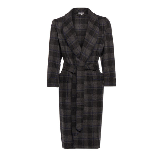 Check Fox Flannel Wool Gown in Charcoal Grey