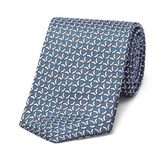 Abstract Spot Seven Fold Silk Tie in Blue