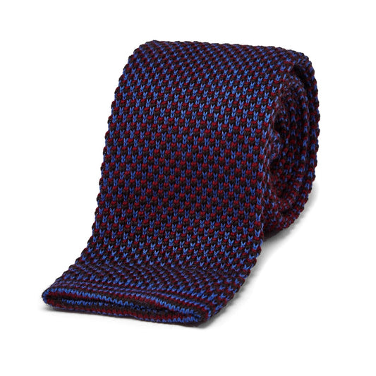 Birdseye Knitted Wool Tie in Red, Blue and Brown