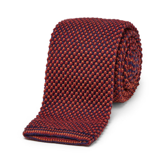 Birdseye Knitted Wool Tie in Red, Navy and Orange
