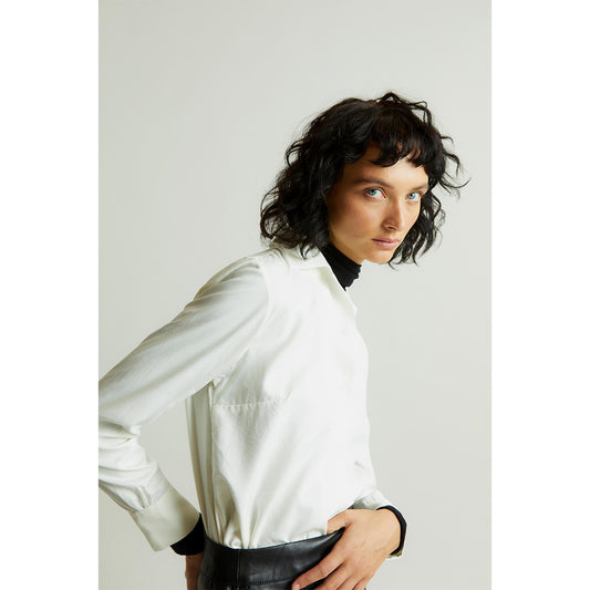 Lido Spun Silk Button Cuff Shirt in Cream Campaign Shot