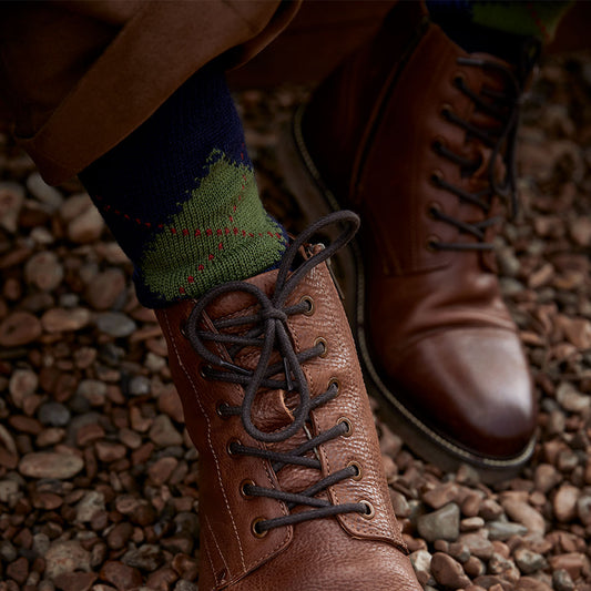 Argyle Wool Short Socks in Navy and Blue