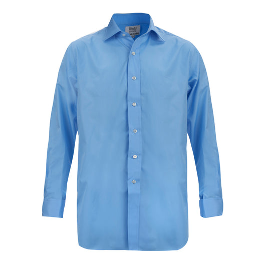 Classic Fit Plain Poplin Double Cuff Bank Collar Shirt in Cornflower
