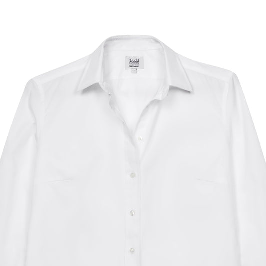 Buddette Poplin Double Cuff Shirt in White collar detail