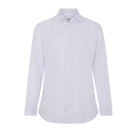 Casual Stripe Linen Shirt in Blue and White
