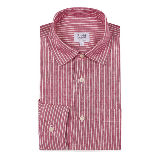 Casual Stripe Linen Shirt in Red and White