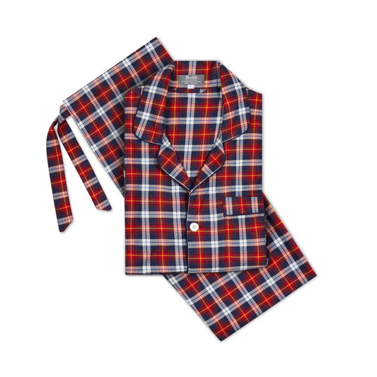 Tartan Check Brushed Cotton Pyjamas in Navy and Red