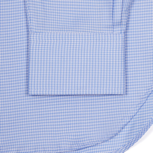 Classic Fit Dogtooth Italian Twill Button Cuff Shirt in Sky Blue Cuff Detail