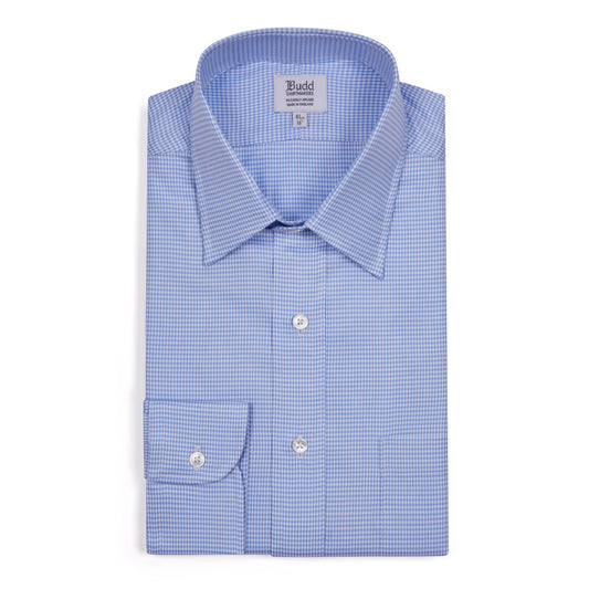 Classic Fit Dogtooth Italian Twill Button Cuff Shirt in Sky Blue