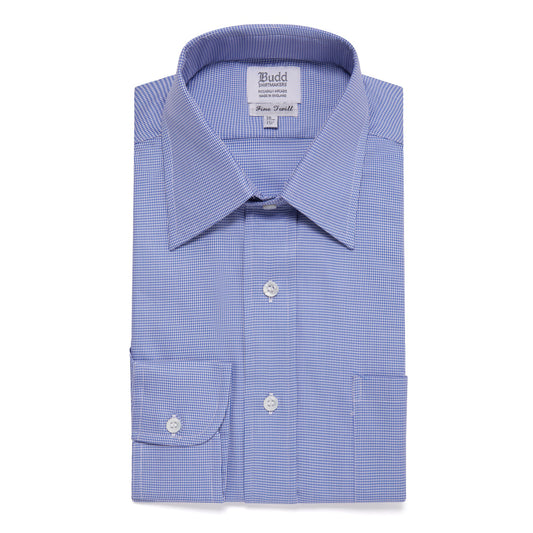 Classic Fit Puppytooth Fine Twill Button Cuff Shirt in Blue folded