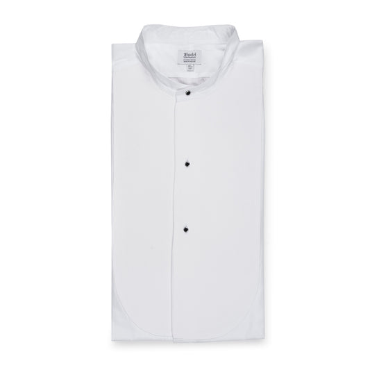 Classic Fit Plain Stiff Bib Neckband Dress Shirt in White