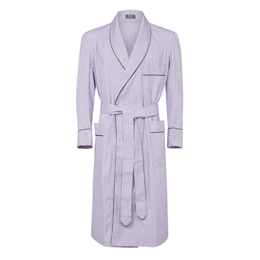 Exclusive Budd Stripe Cotton Dressing Gown in Lilac
