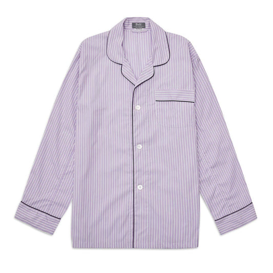 Exclusive Budd stripe cotton pyjama shirt in lilac
