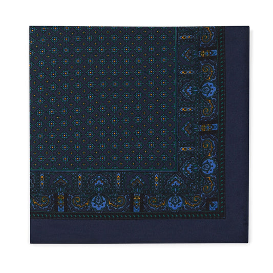 Floral Paisley Silk Pocket Square in Navy