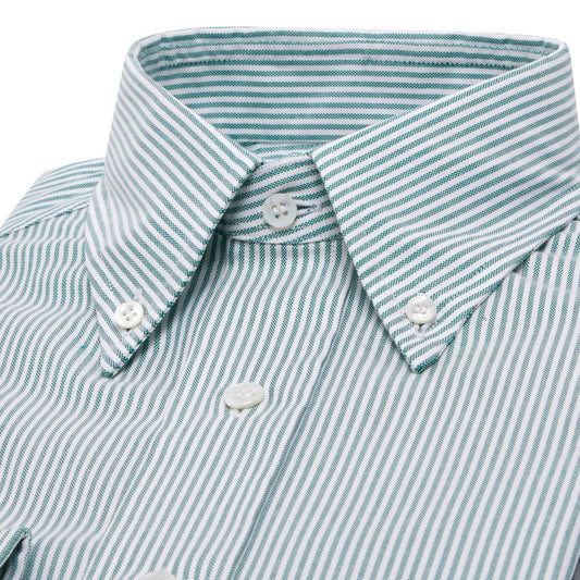Tailored Fit Button Down Stripe Oxford Shirt in Green and White Collar