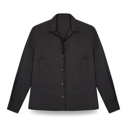 Lido Spun Silk Button Cuff Shirt in Black