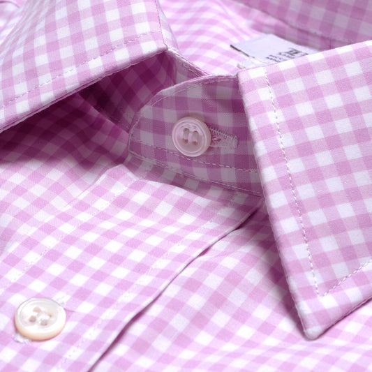 Zephyr Check Shirt in Lilac Collar Detail 1