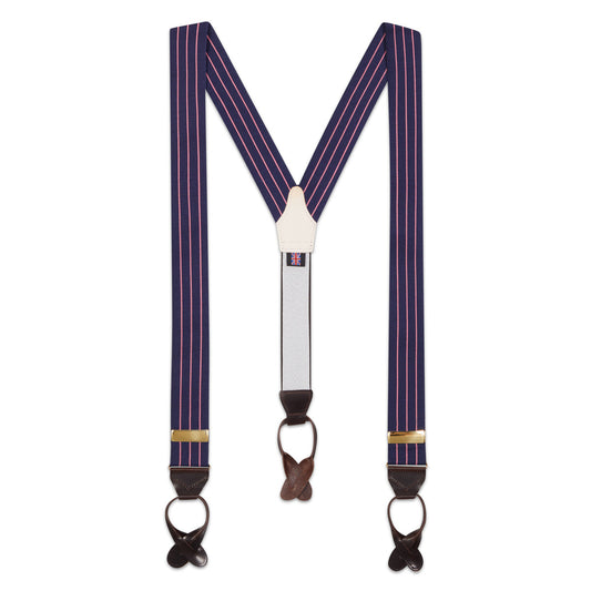 Stripe Barathea Braces in Navy and Pink
