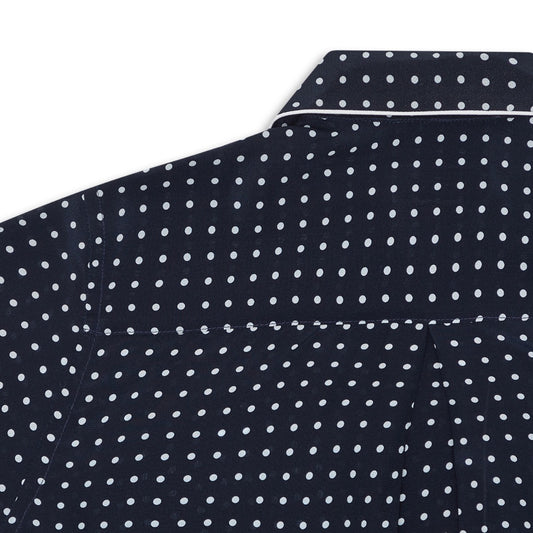 Spot Crepe de Chine Silk Women's Pyjamas in Navy and White Detail
