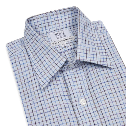 Classic Fit Petworth Check Cashmere and Cotton Shirt in Blue and Black