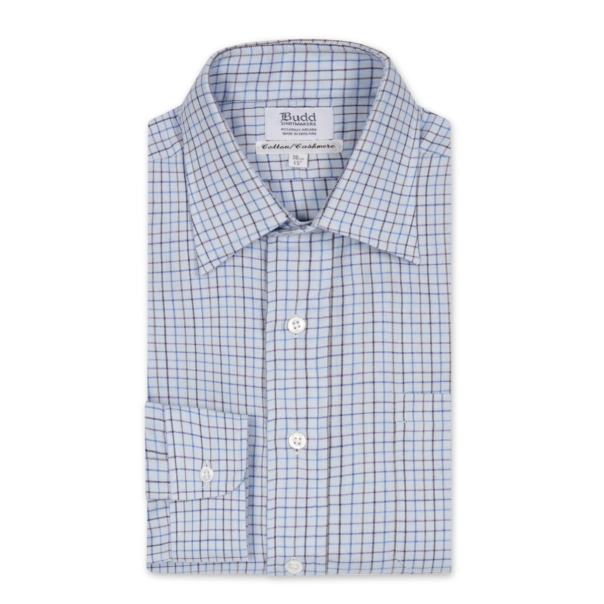 Classic Fit Petworth Check Cashmere and Cotton Shirt in Blue and Black