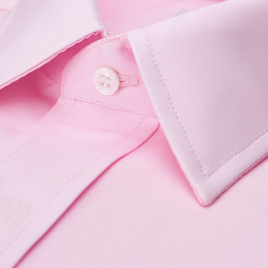 Tailored Fit Plain Poplin Button Cuff Shirt in Pink