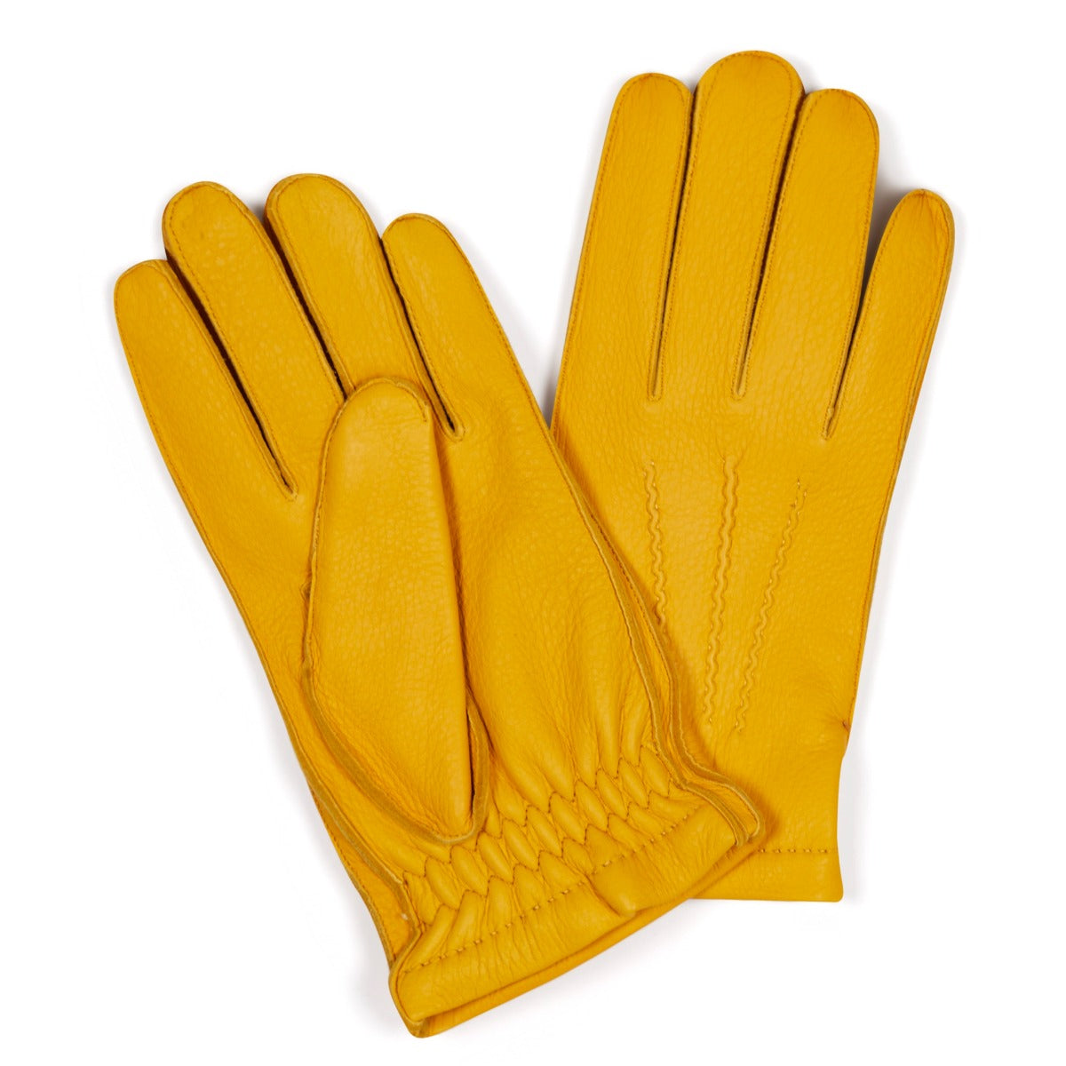 Plain Deerskin Gloves in Yellow with Navy Cashmere Lining Budd London