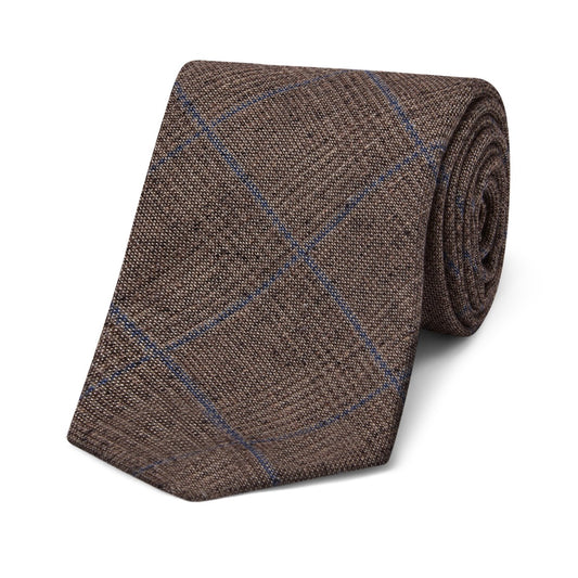 Prince of Wales Check Bourette tie in Brown