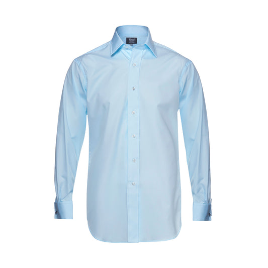 Tailored Fit Plain Poplin Double Cuff Shirt in Sky Blue